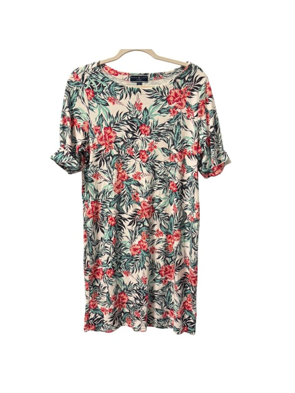 Karen Scott Sport Womens Floral Print Dress Sz L Cotton/Polyester Dress